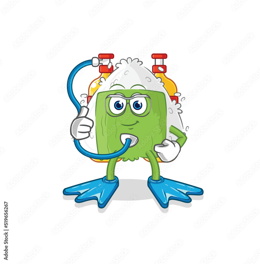 Obraz premium onigiri diver cartoon. cartoon mascot vector