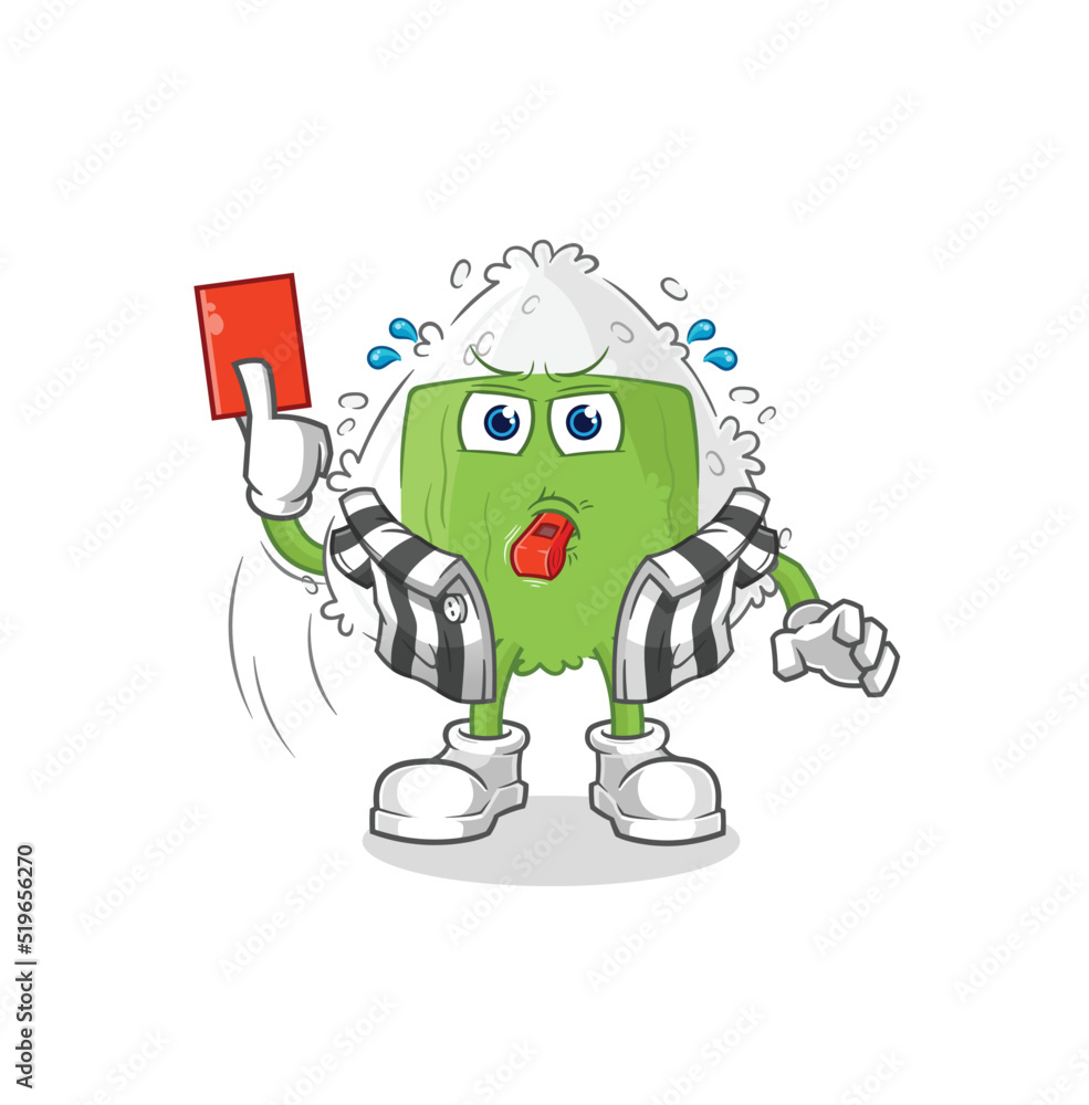 Obraz premium onigiri referee with red card illustration. character vector