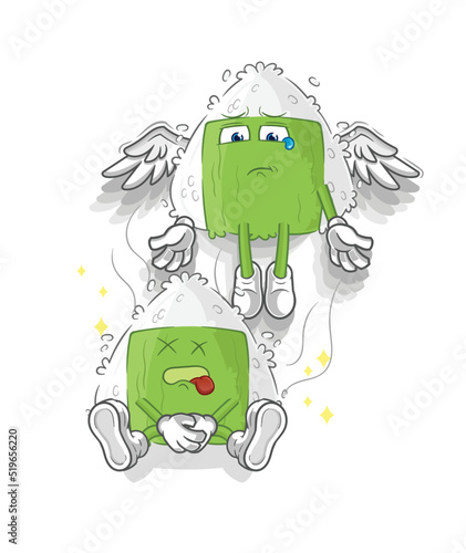 onigiri spirit leaves the body mascot. cartoon vector