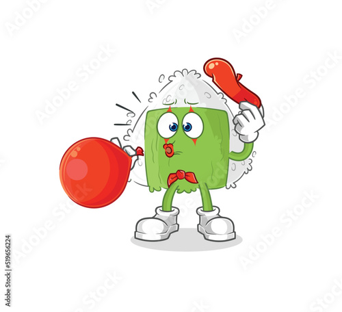 onigiri pantomime blowing balloon. cartoon mascot vector