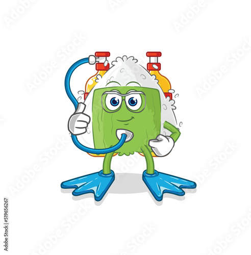 onigiri diver cartoon. cartoon mascot vector