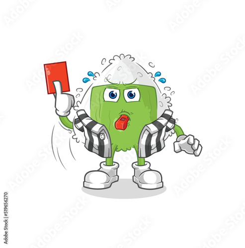 onigiri referee with red card illustration. character vector