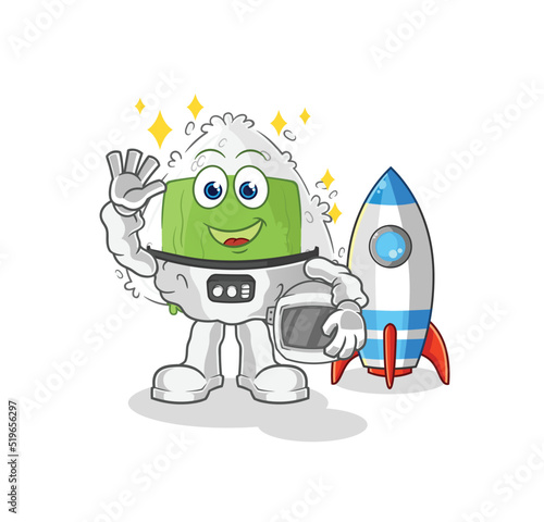 onigiri astronaut waving character. cartoon mascot vector