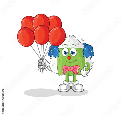onigiri clown with balloons vector. cartoon character