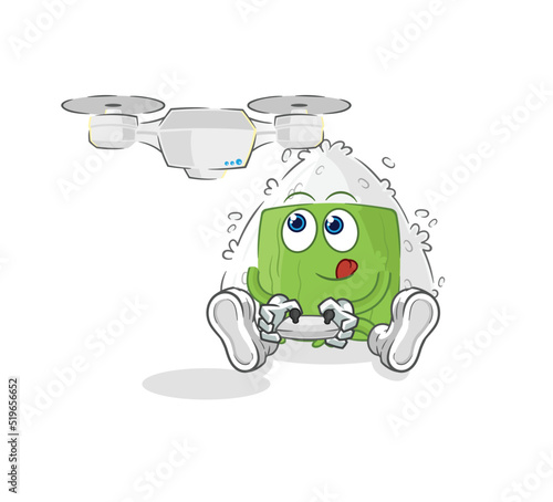 onigiri with drone character. cartoon mascot vector