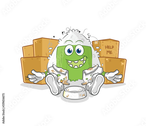 onigiri homeless character. cartoon mascot vector