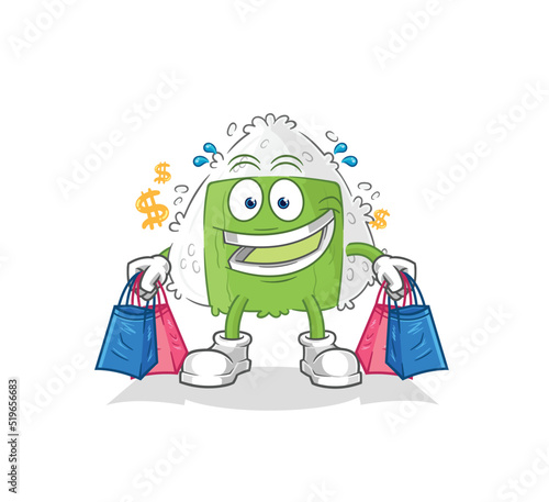 onigiri shoping mascot. cartoon vector