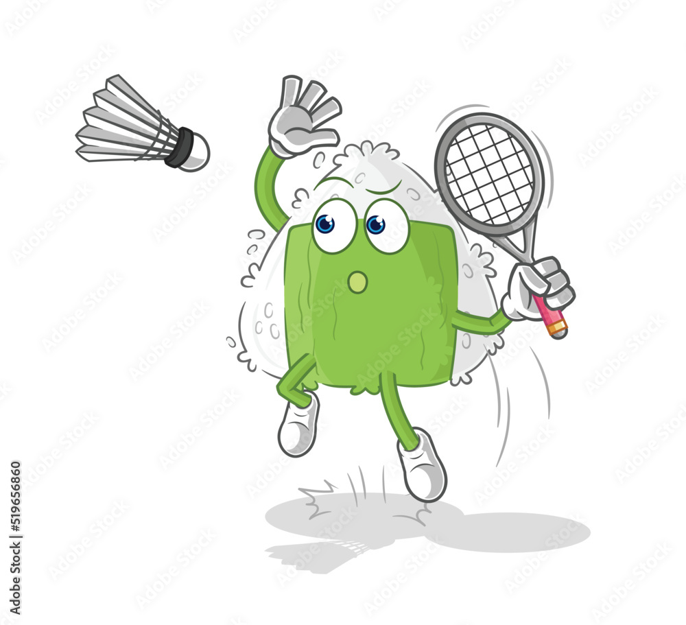Obraz premium onigiri smash at badminton cartoon. cartoon mascot vector