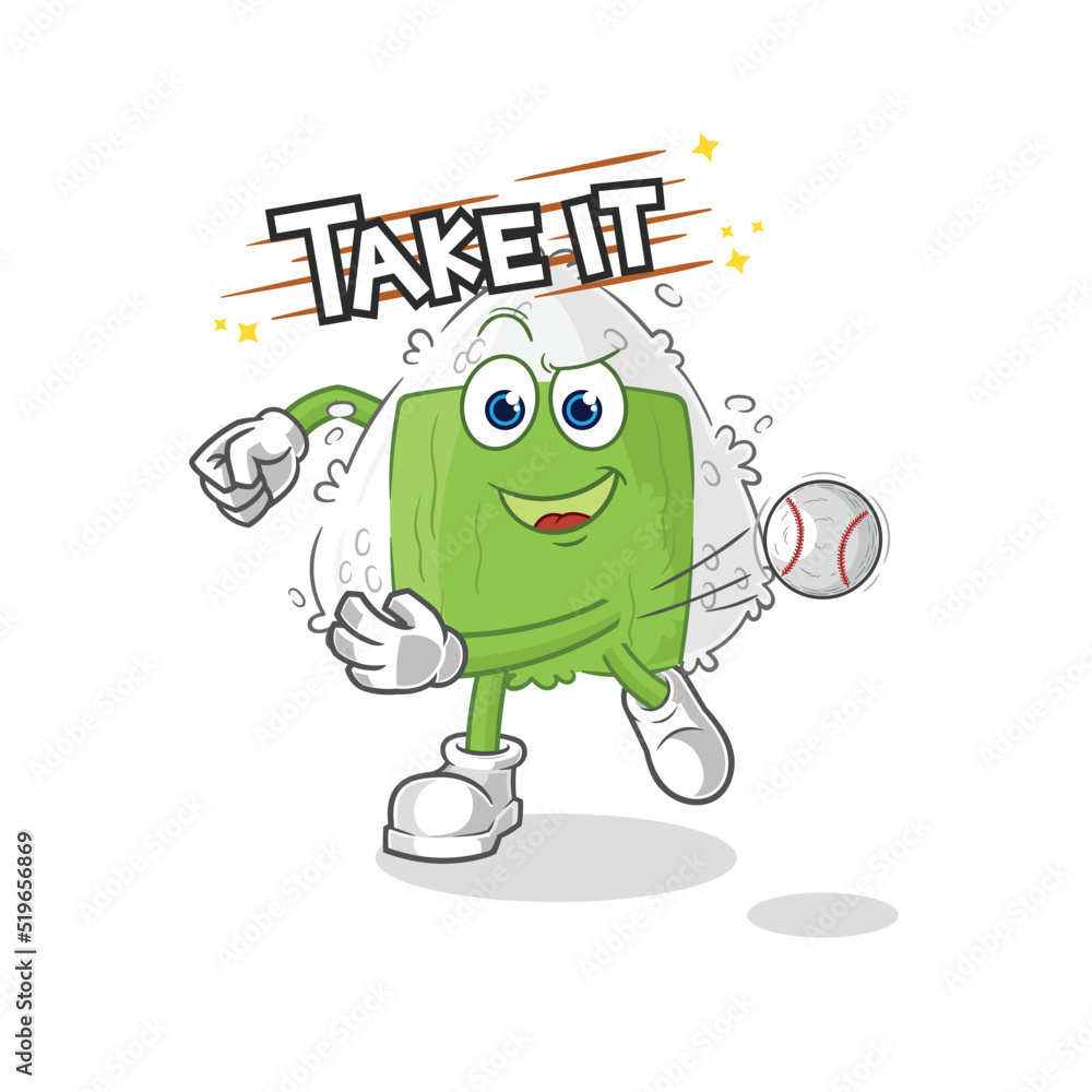 Obraz premium onigiri throwing baseball vector. cartoon character