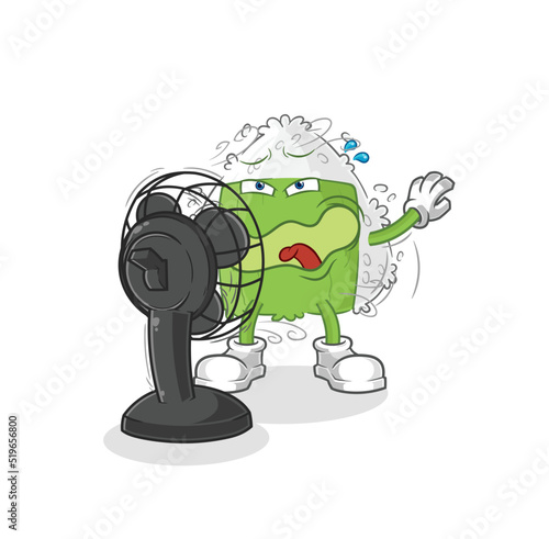 onigiri with the fan character. cartoon mascot vector