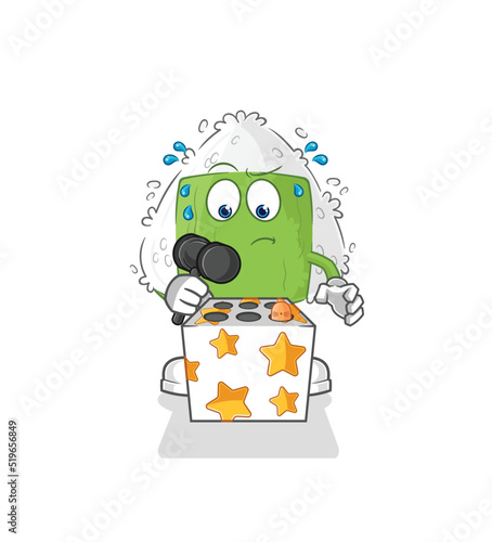 onigiri play whack a mole mascot. cartoon vector