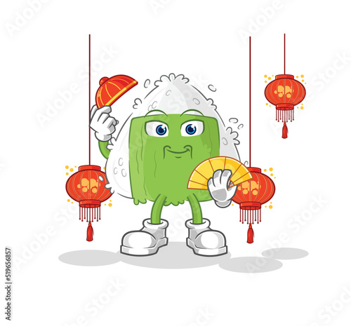 onigiri Chinese with lanterns illustration. character vector