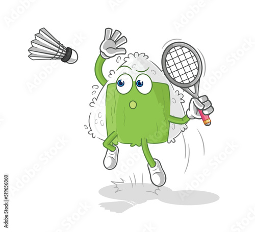 onigiri smash at badminton cartoon. cartoon mascot vector
