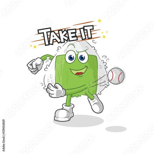 onigiri throwing baseball vector. cartoon character