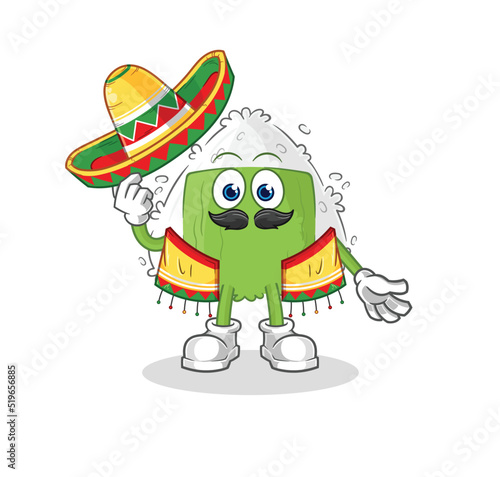 onigiri Mexican culture and flag. cartoon mascot vector