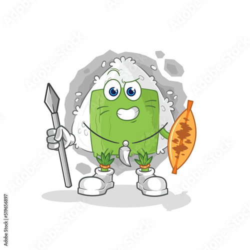 onigiri african tribal fighter mascot. cartoon vector