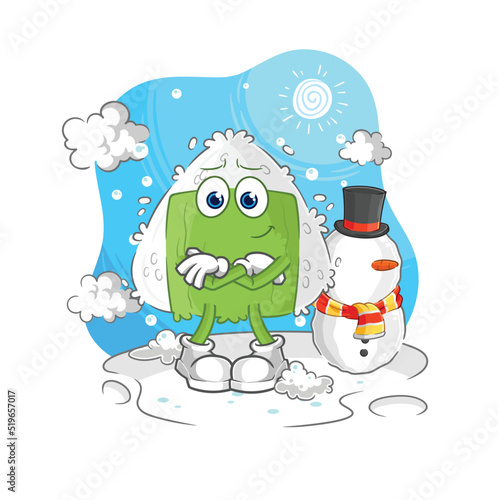 onigiri in cold winter character. cartoon mascot vector