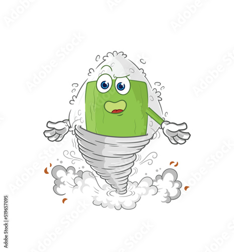 onigiri in the tornado cartoon character vector