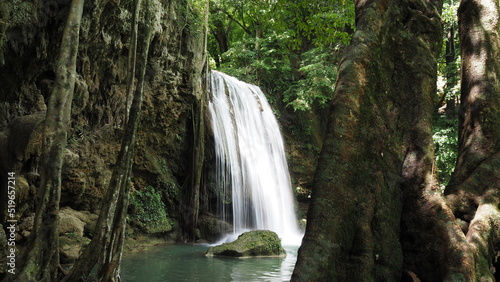 The Erawan Falls in Kanchanaburi Province in Thailand