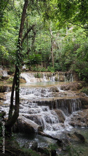 The Erawan Falls in Kanchanaburi Province in Thailand