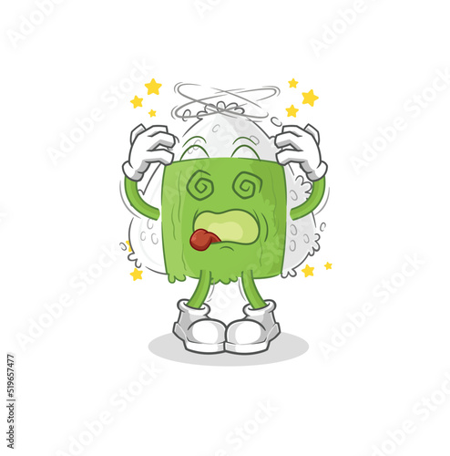 onigiri dizzy head mascot. cartoon vector