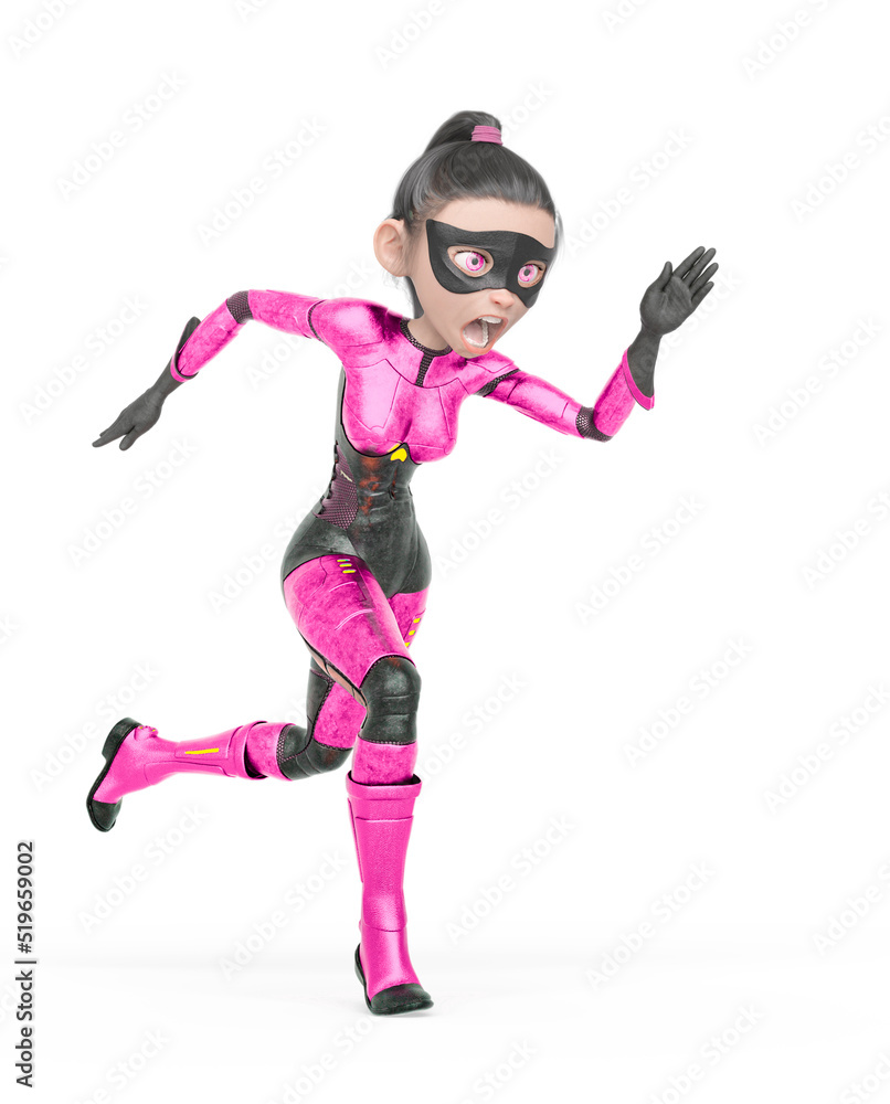 superheroine girl is running fast in white background superheroine girl is running fast in white background
