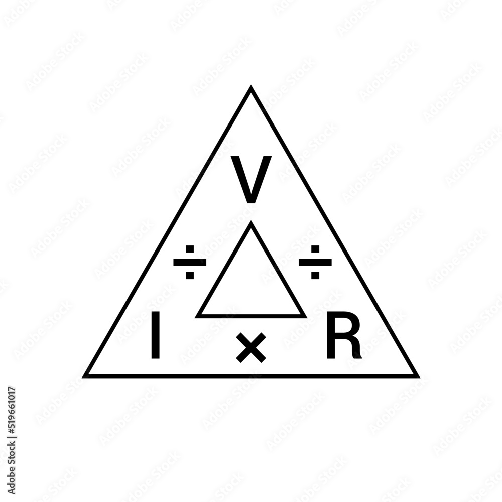 Ohm's law triangle. Voltage, current and resistance triangle formula vector illustration
