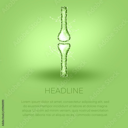 The concept of joint and bone health. Hologram 3d illustration of a joint with polygons. Rheumatology.Advertising of drugs for the treatment and protection of joints.Chondroprotectors. photo