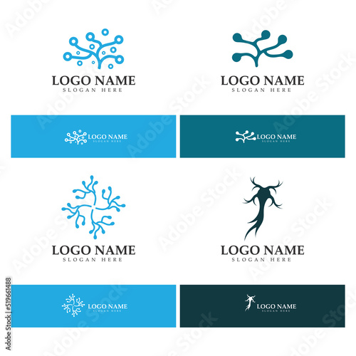Neuron logo or nerve cell logo design,molecule logo illustration template icon with vector concept