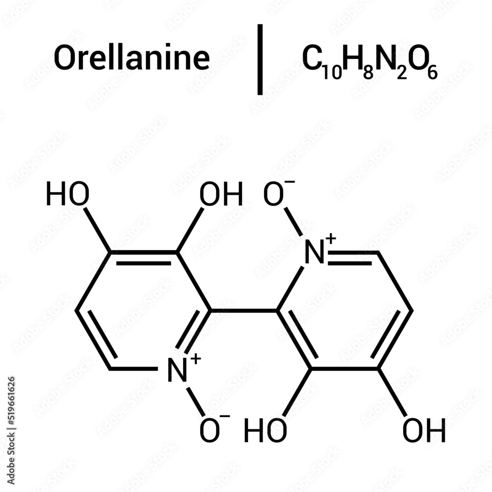 chemical structure of Orellanine or orellanin (C10H8N2O6) chemical structure of Orellanine or orellanin (C10H8N2O6)