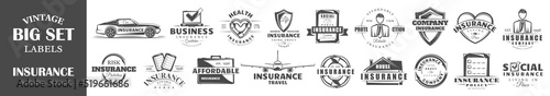 Set of insurance labels. Collection of  insurance symbols  shield  lifebuoy  protection. Vector illustration 