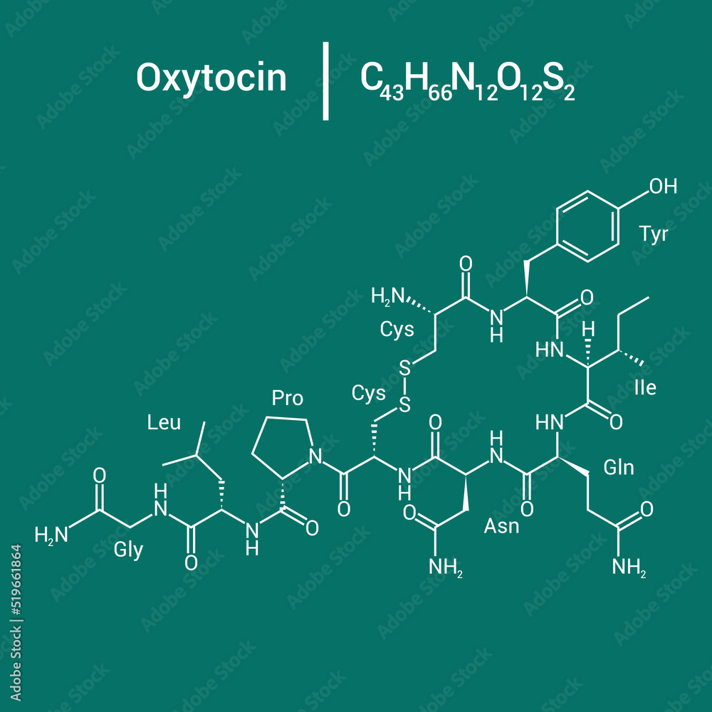 chemical structure of Oxytocin (C43H66N12O12S2)