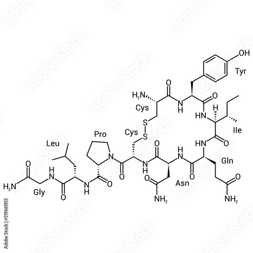 chemical structure of Oxytocin (C43H66N12O12S2)