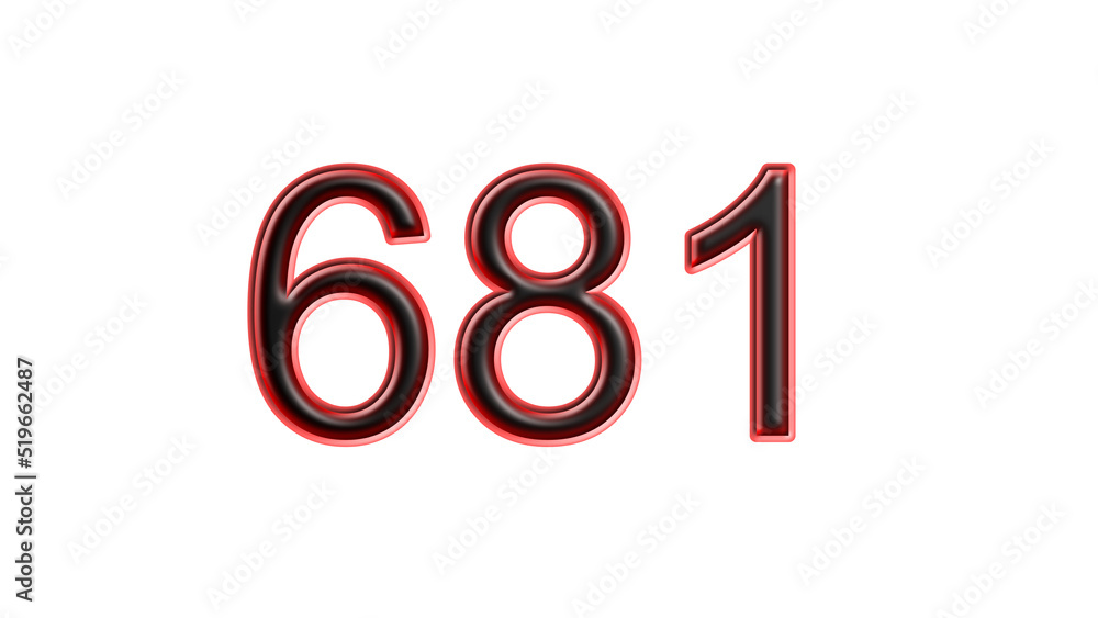 red 681 number 3d effect white background red 681 number 3d effect white background