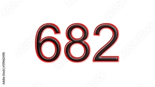 red 682 number 3d effect white background