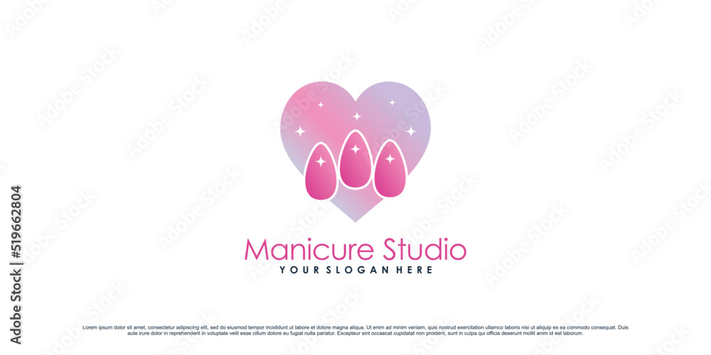 Nail icon logo design for manicure studio or nail salon with creative concept Premium Vector