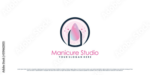 Nail icon logo design for manicure studio or nail salon with creative concept Premium Vector