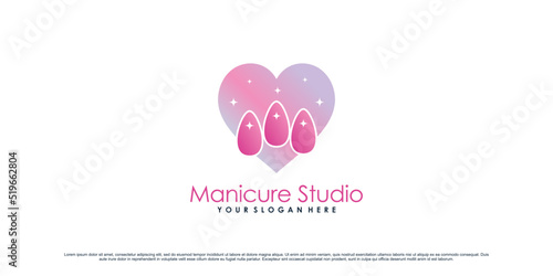 Nail icon logo design for manicure studio or nail salon with creative concept Premium Vector