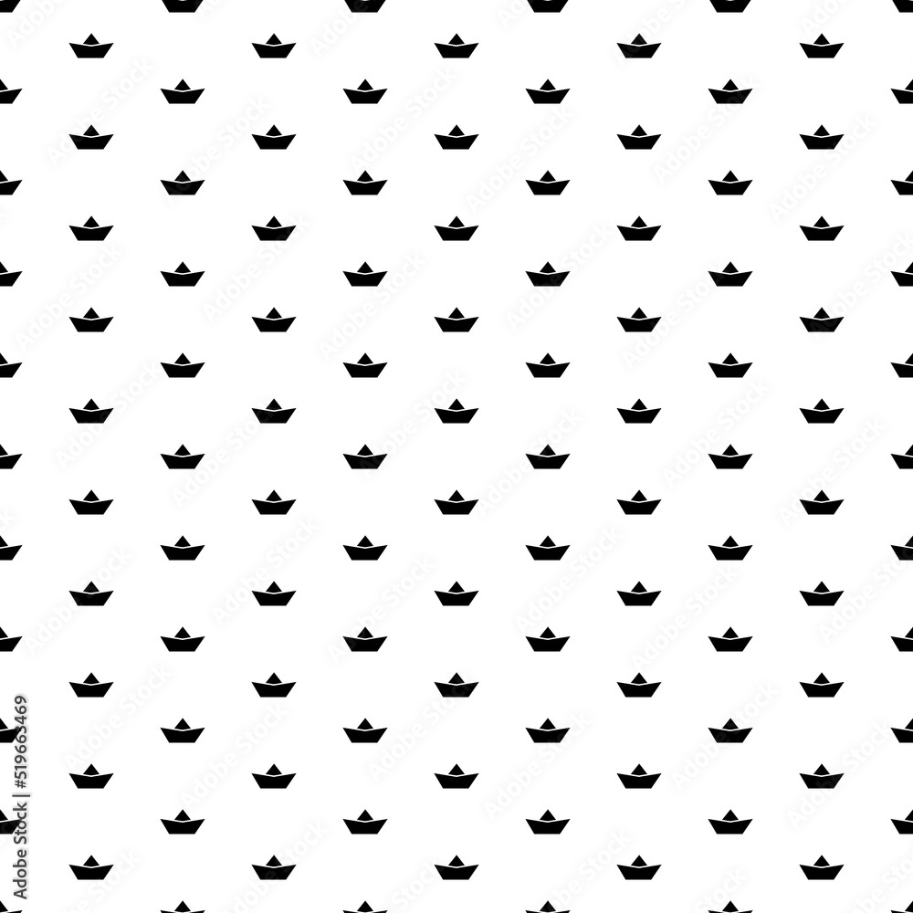 Square seamless background pattern from black paper boat symbols. The pattern is evenly filled. Vector illustration on white background