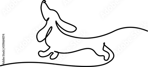 Dachshund dog running design silhouette logo one line