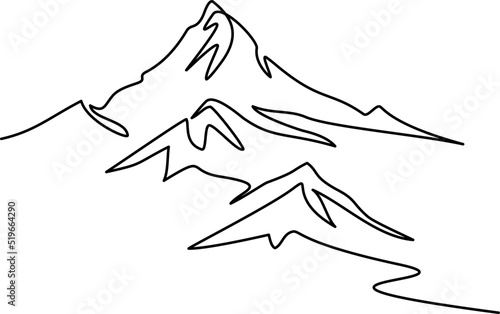 Mountains landscape view. Continuous one line drawing.
