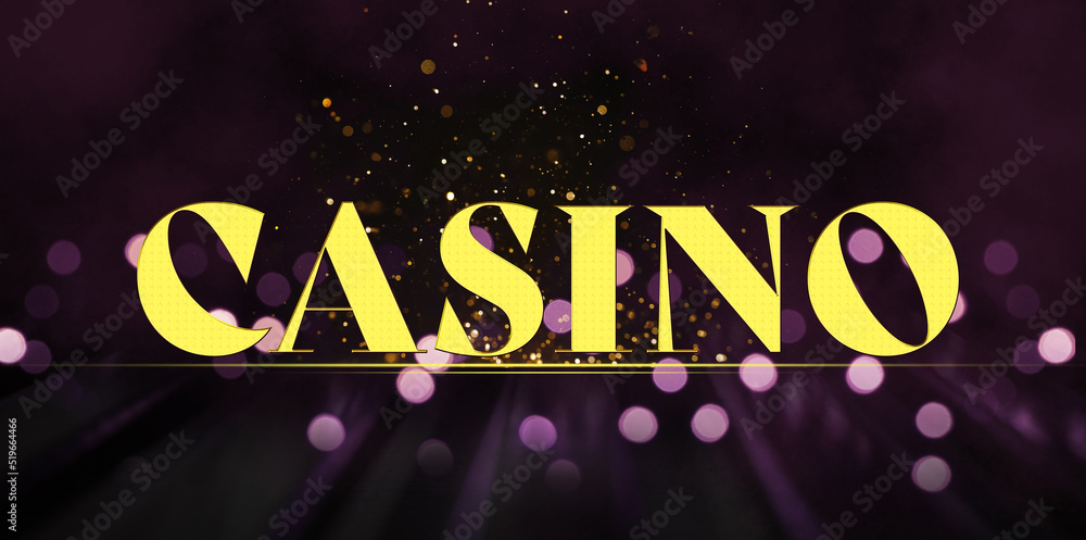 Word Casino against blurred lights in darkness, bokeh effect. Banner design
