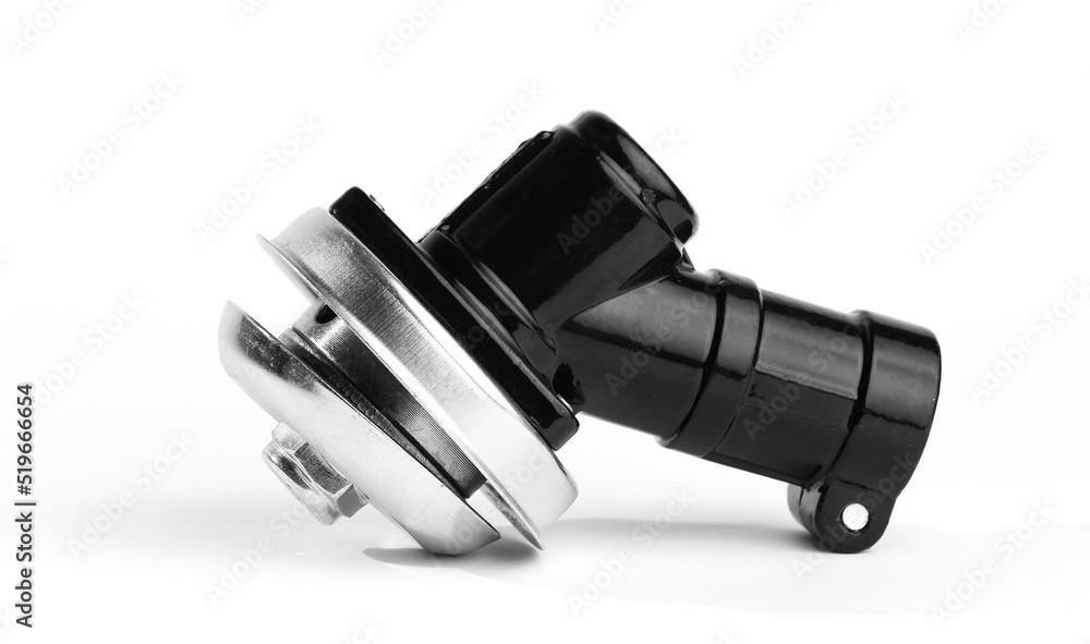 Gearbox for a motor mower. A trimmer reducer on a glass. Trimmer Gearbox Gearhead Brush Cutter Grass, Trimmer Replace Gear Head, Lawn Mower Parts Gardening Tool isolated on white background Gearbox for a motor mower. A trimmer reducer on a glass. Trimmer Gearbox Gearhead Brush Cutter Grass, Trimmer Replace Gear Head, Lawn Mower Parts Gardening Tool isolated on white background