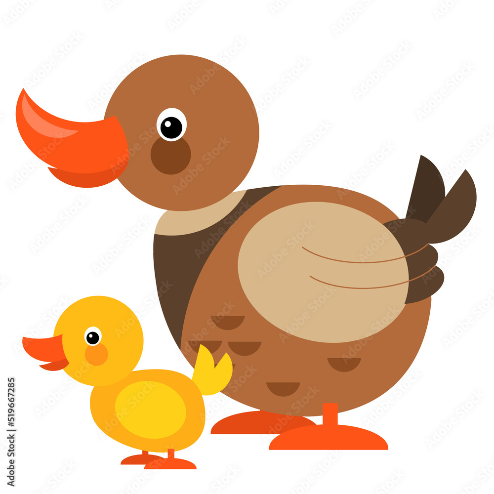 Fototapeta premium Cartoon happy farm animal cheerful duck family illustration