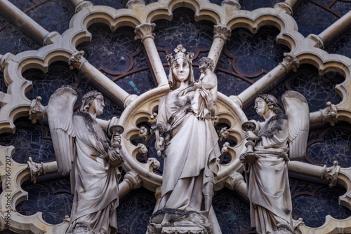 Photography Notre Dame of Paris last judgment ornate facade details, France
