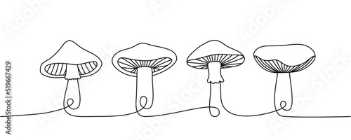 Set of Mushroom one line continuous drawing. Mushroom continuous one line set illustration. Vector minimalist linear illustration