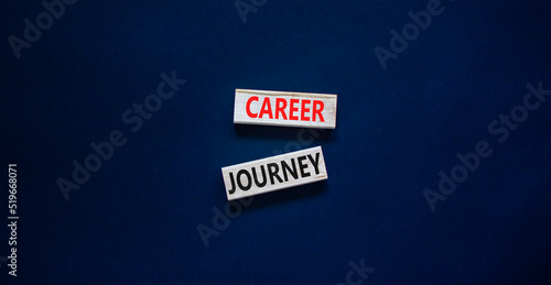 Career journey symbol. Concept words Career journey on wooden blocks on a beautiful black table black background. Business Career journey concept. Copy space.