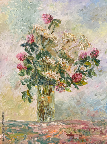 Wallpaper Mural summer bouquet with clover and yarrow, oil painting Torontodigital.ca