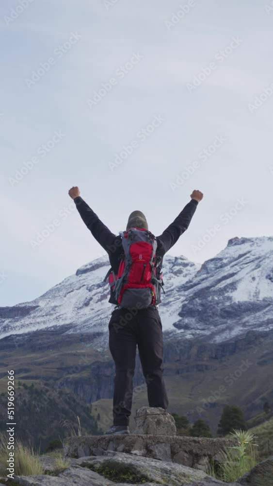 Hiker With Backpack Standing On volcano iztaccihuatl Hiker With Backpack Standing On volcano iztaccihuatl