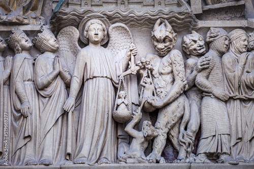 Archangel Michael and Satan Last Judgment, Notre Dame of Paris detais